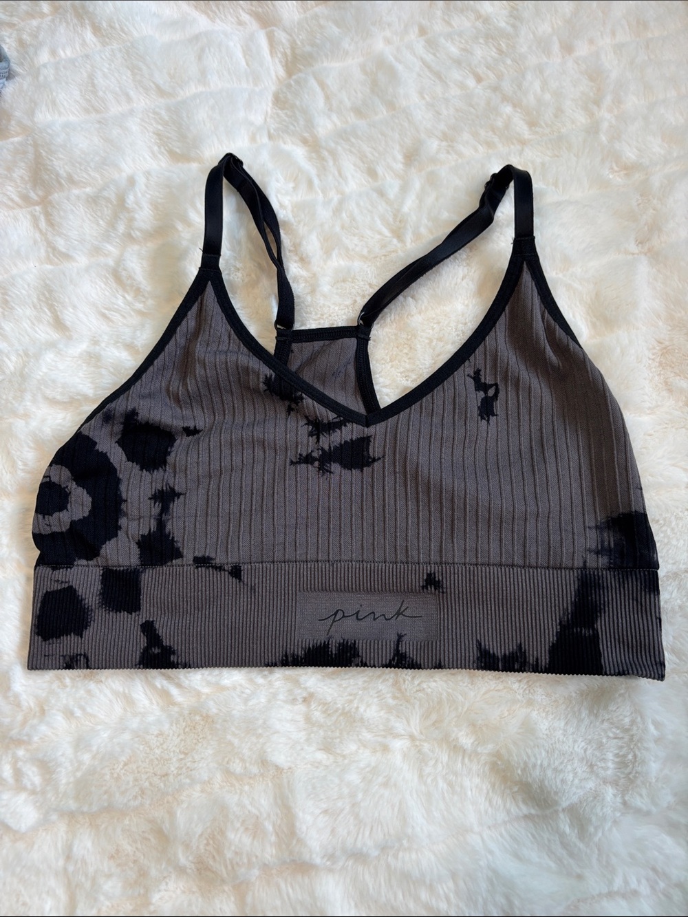 🎁PINK Victoria's Secret Gray and Black Tie-Dye Ribbed Bralette